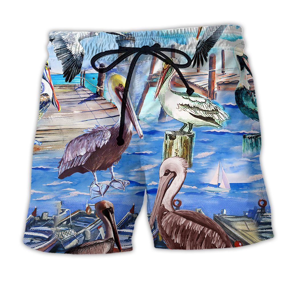 Pelican Animals Love Beach Trendy Aloha Hawaiian Beach Shorts Pelican Animals Love Beach Trendy Aloha Hawaiian Beach Shorts