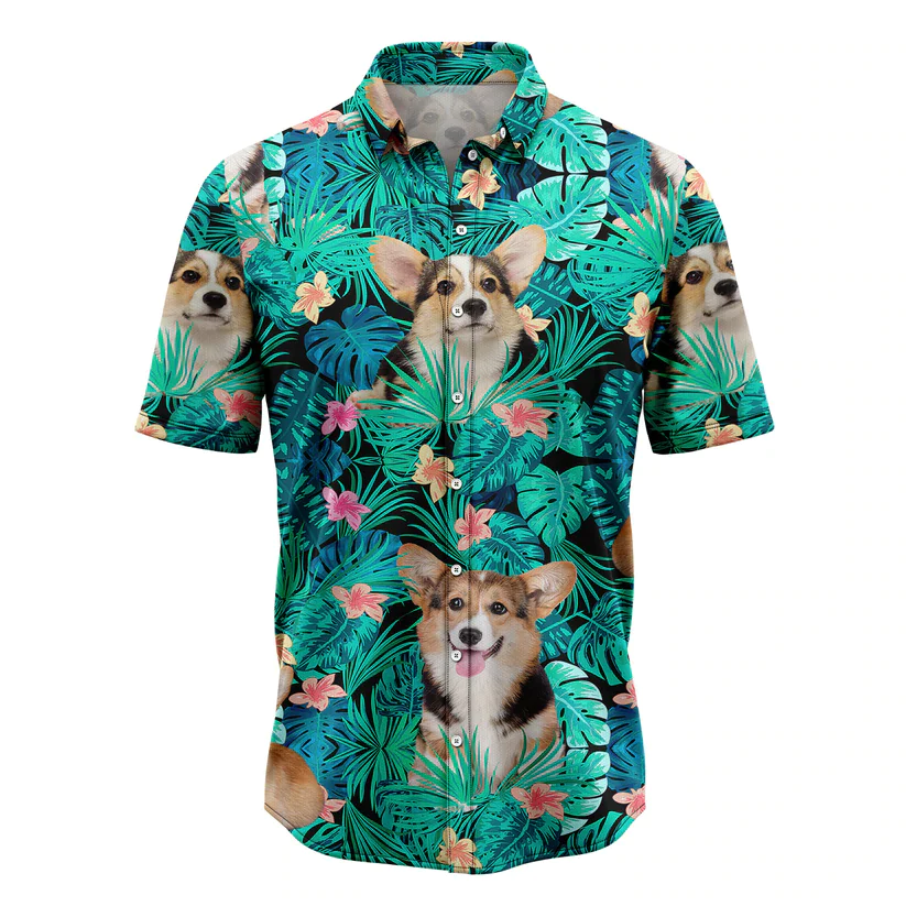 Pembroke Welsh Corgi Tropical Trendy Hawaiian Shirt, Summer Gift, Trendy Hawaiian Shirts For Men, Aloha Beach Shirt