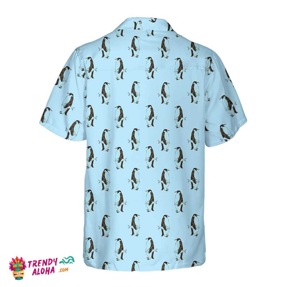 Penguin And Fish Seamless Pattern Hawaiian Shirt, Cool Penguin Shirt For Men, Penguin Themed Gift Idea