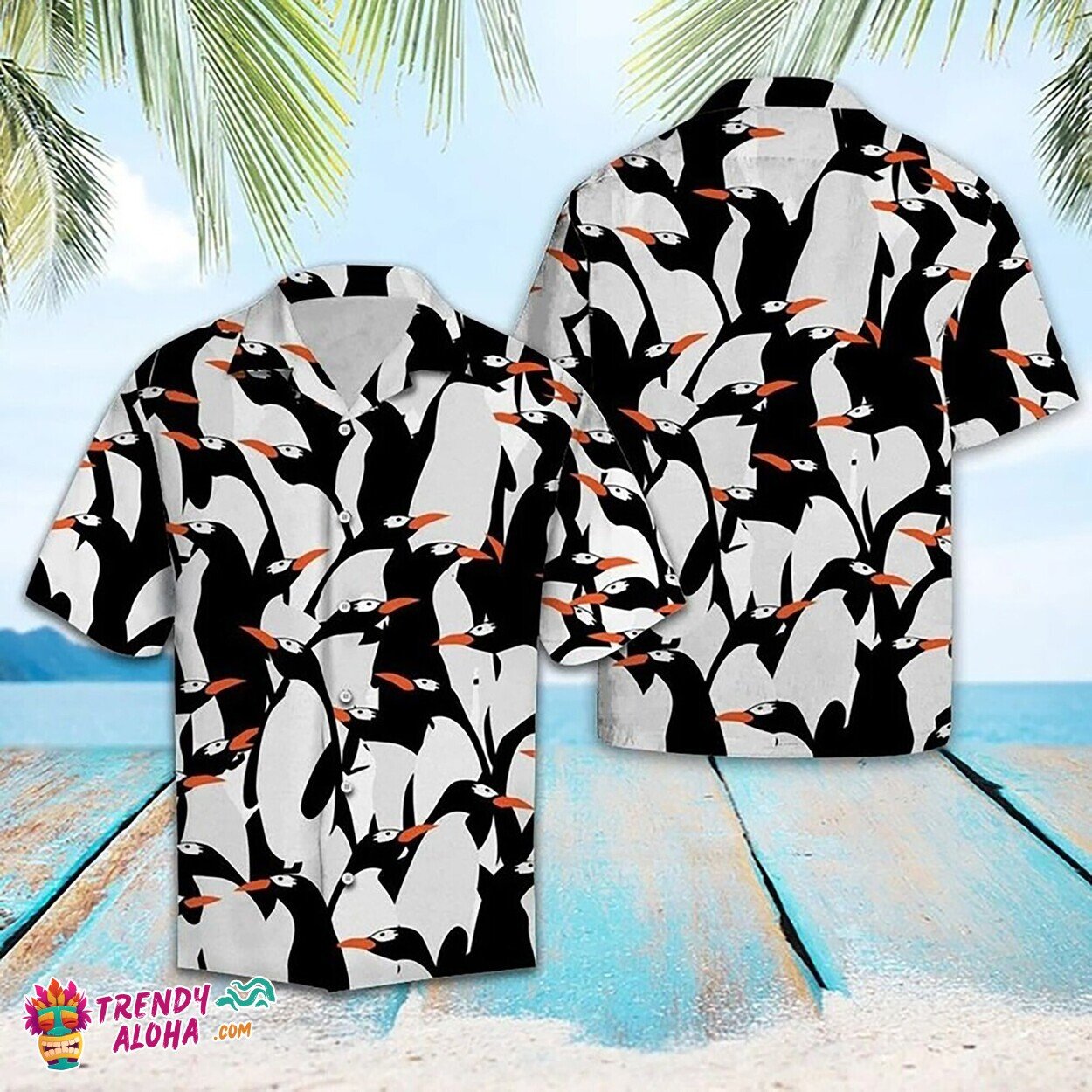 Penguin Tropical Cute Aloha Hawaiian Short Sleeve Beach Shirt