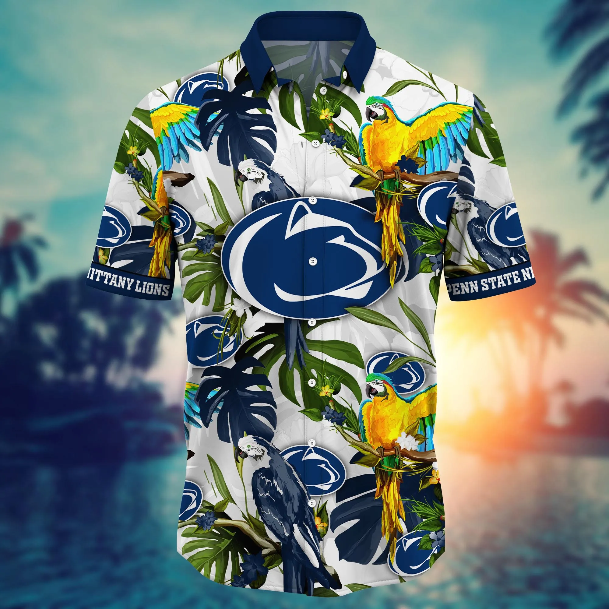 Penn State Nittany Lions NCAA Hawaiian Shirt Tan Linestime Aloha Shirt