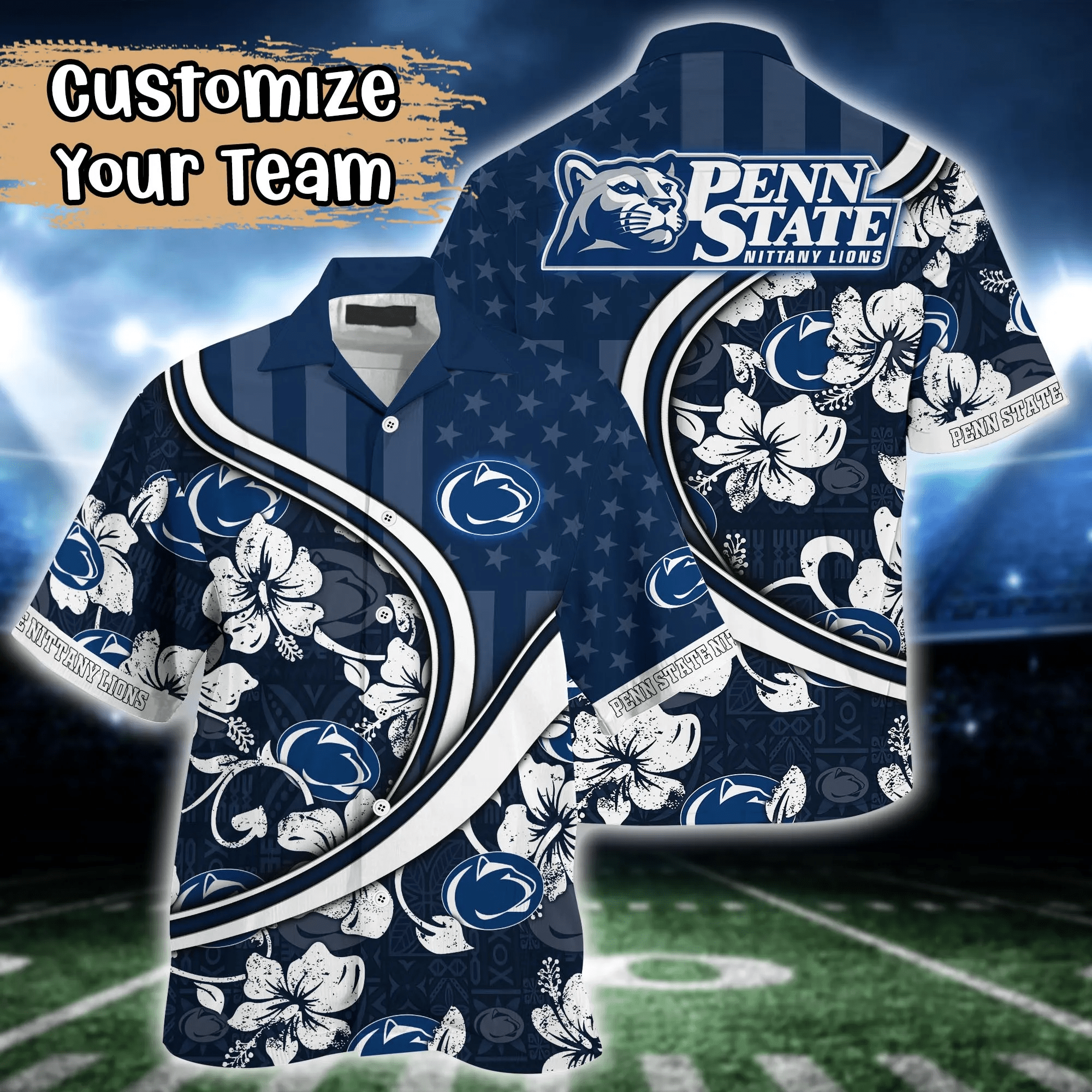 Penn State Nittany Lions NCAA Us Flag Hawaiian Shirt Custom Summer Aloha Shirt