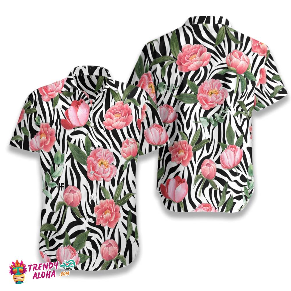 Peony Zebra Watercolor Painting Art Hawaiian Shirt Peony Zebra Watercolor Painting Art Hawaiian Shirt
