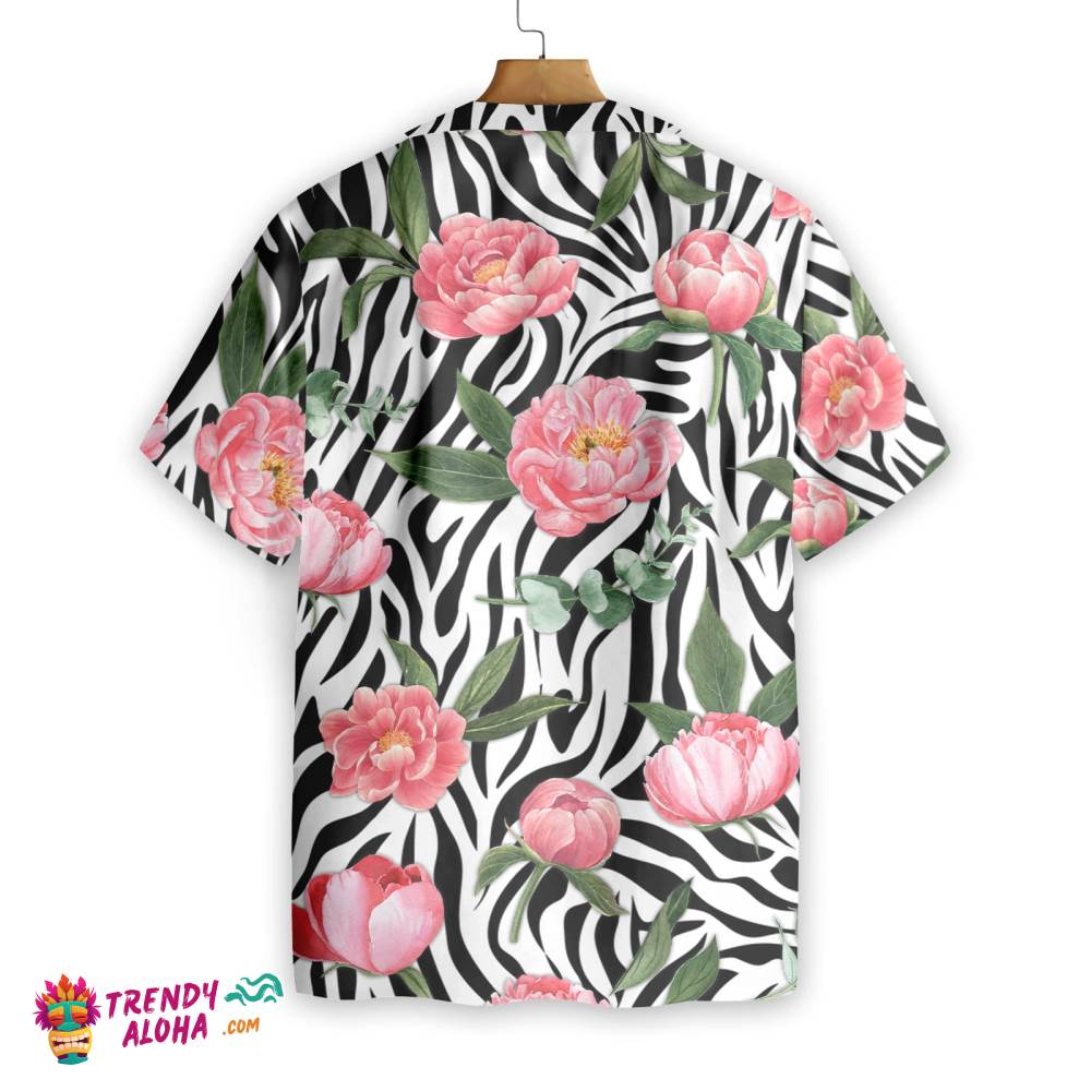 Peony Zebra Watercolor Painting Art Hawaiian Shirt
