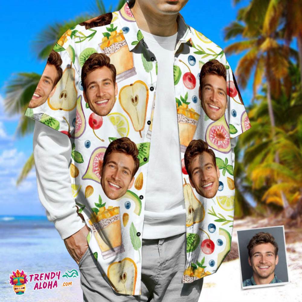 Personalized 3D Print Face Trendy Aloha Hawaiian Shirt Fruits & Juice Funky Button-Down Shirt
