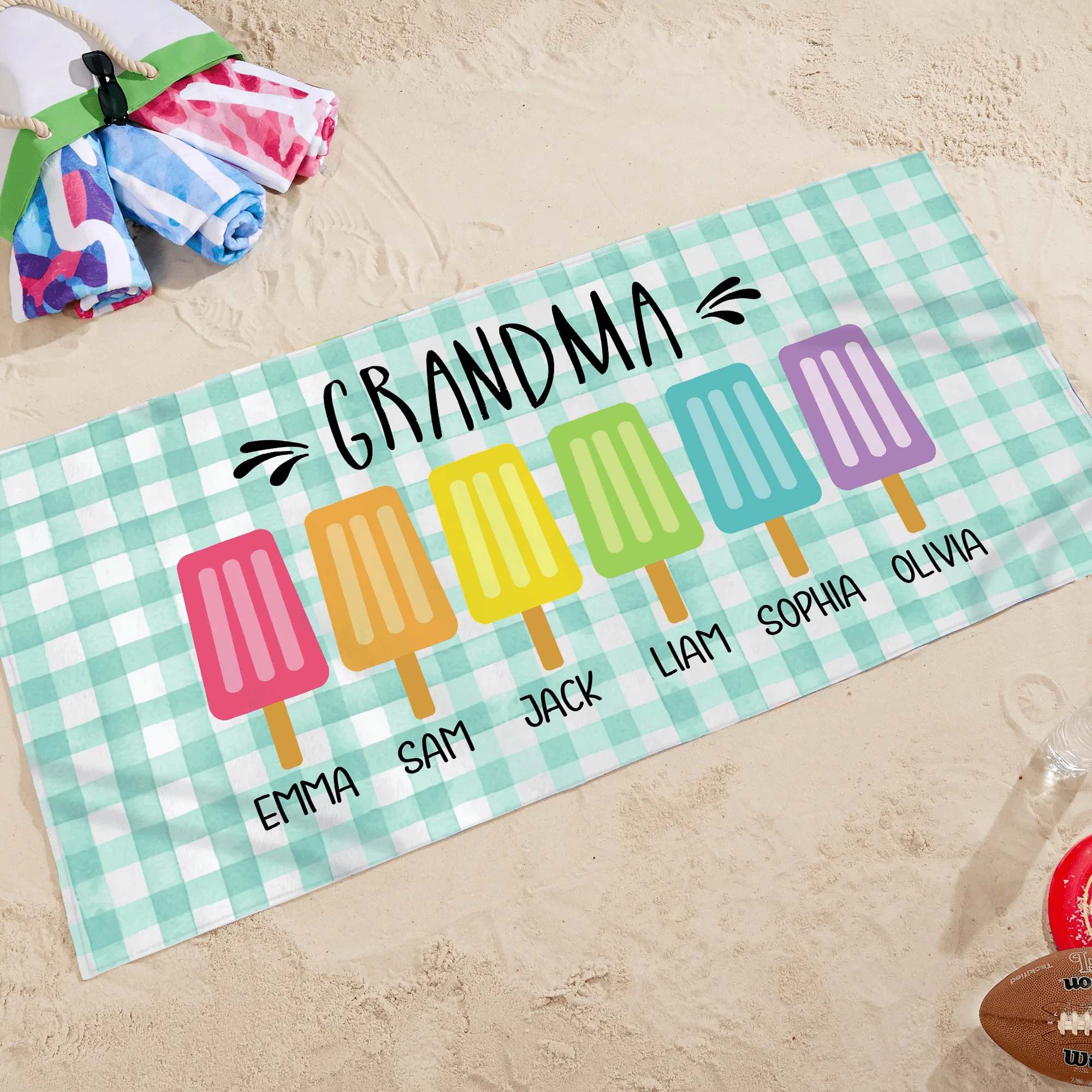 Personalized Beach Towels Featuring Grandma Loving Grandkids Theme