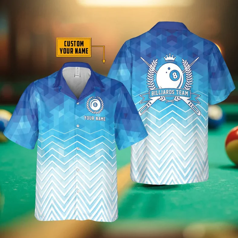 Personalized Billiard Blue Geometric Trendy Hawaiian Shirt