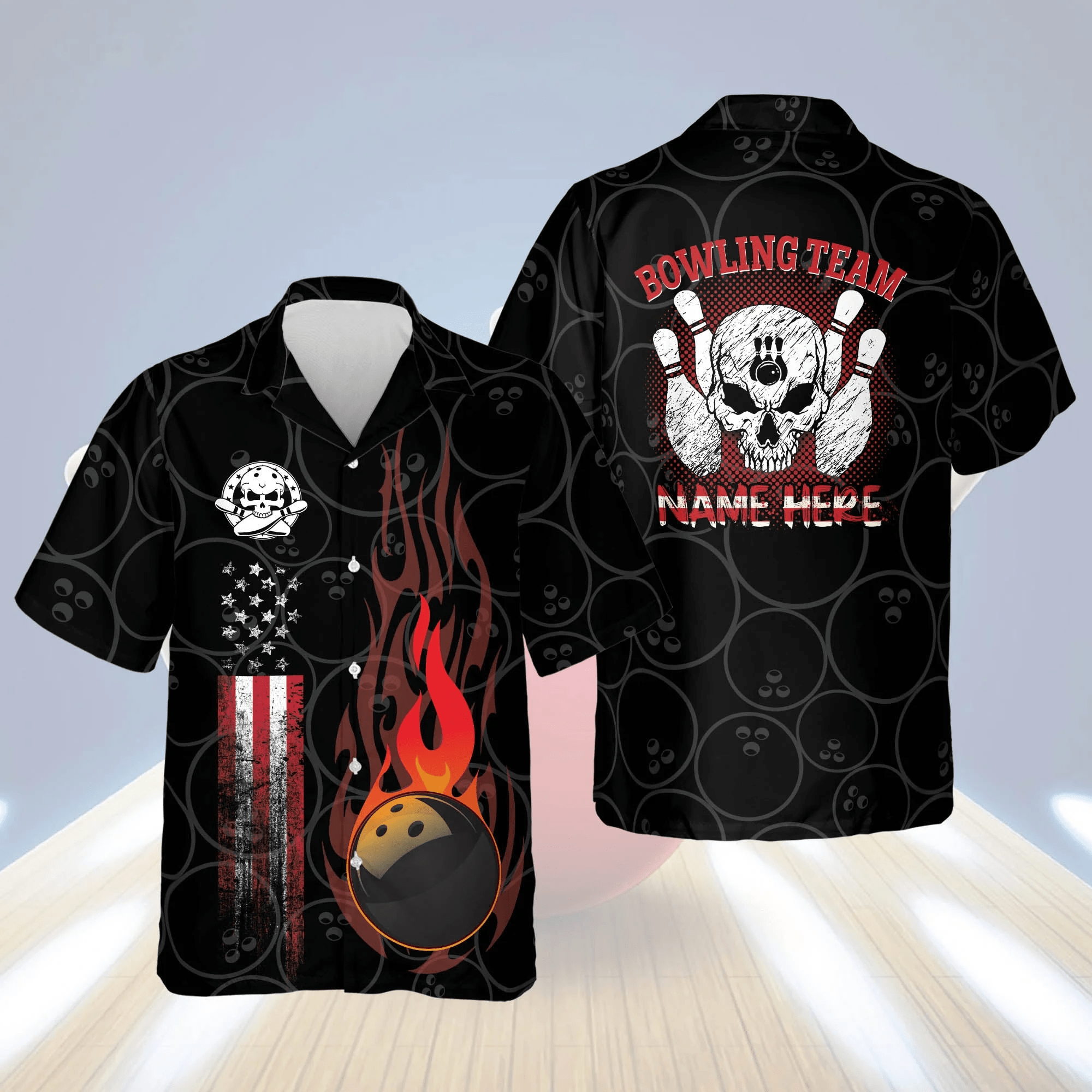 Custom Vintage Red Hawaiian Bowling Team Shirts For Men, Custom Vintage Bowling Shirts BZ0284 main image 0