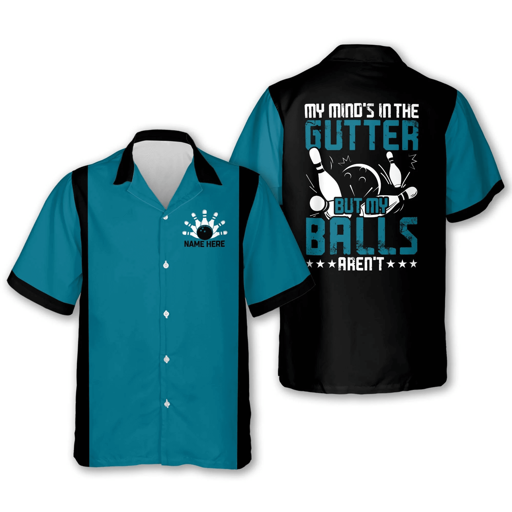 Personalized Bowling Trendy Hawaiian Shirt For Men, My Mind’s In The Gutter But My Ball Aren’t Vintage Trendy Hawaiian Shirt