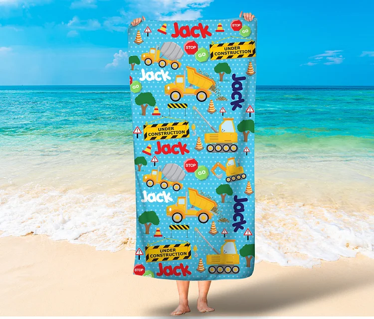 Personalized Construction Theme Boys Beach Towels Summer Essential
