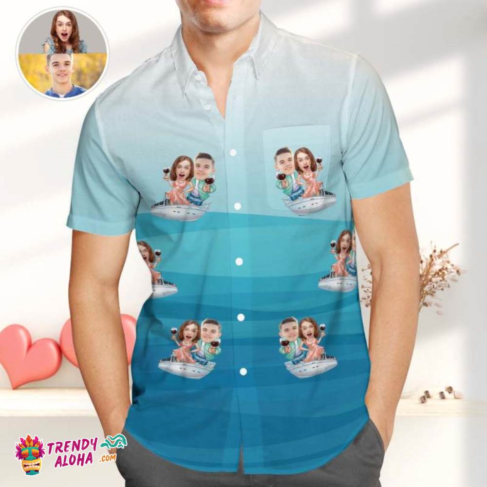 Personalized Couple Photo Trendy Aloha Hawaiian Shirts For Men, Great Valentines Gift