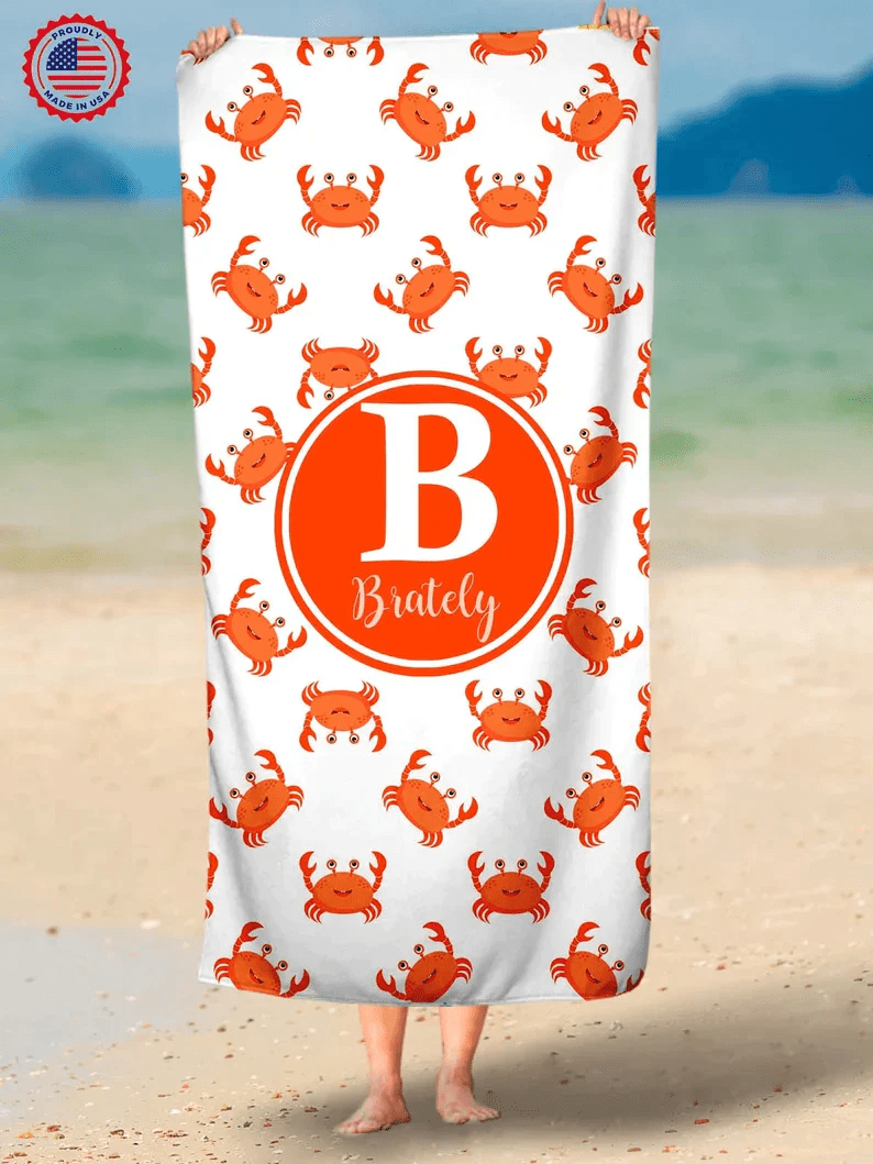 Personalized Crab Name Beach Towels Custom Gift Perfect for Babies