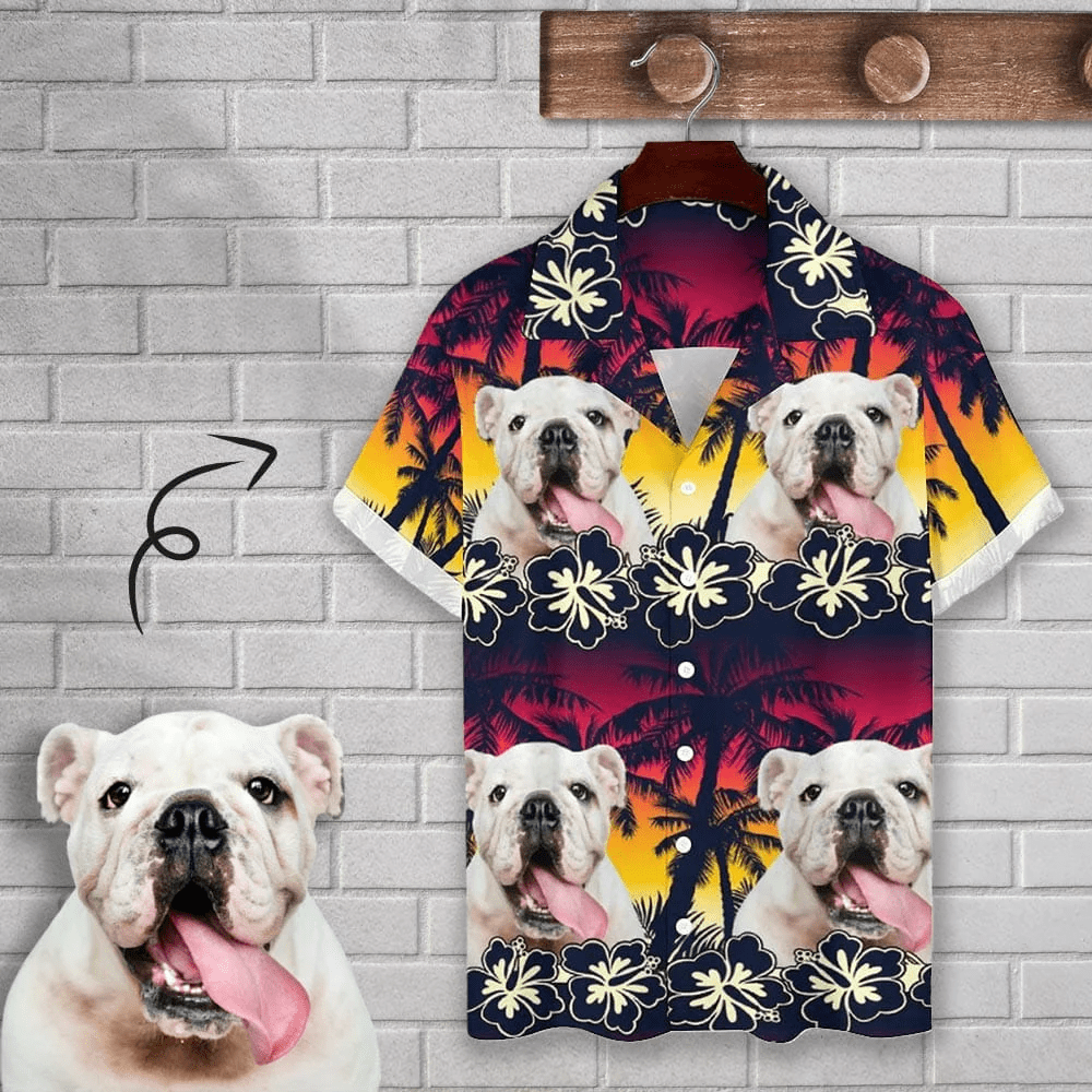 Personalized Cuban Collar Shirt With Dog Face Coconut Tree Create Your Own Trendy Hawaiian Shirt For Husband Or Boyfriend