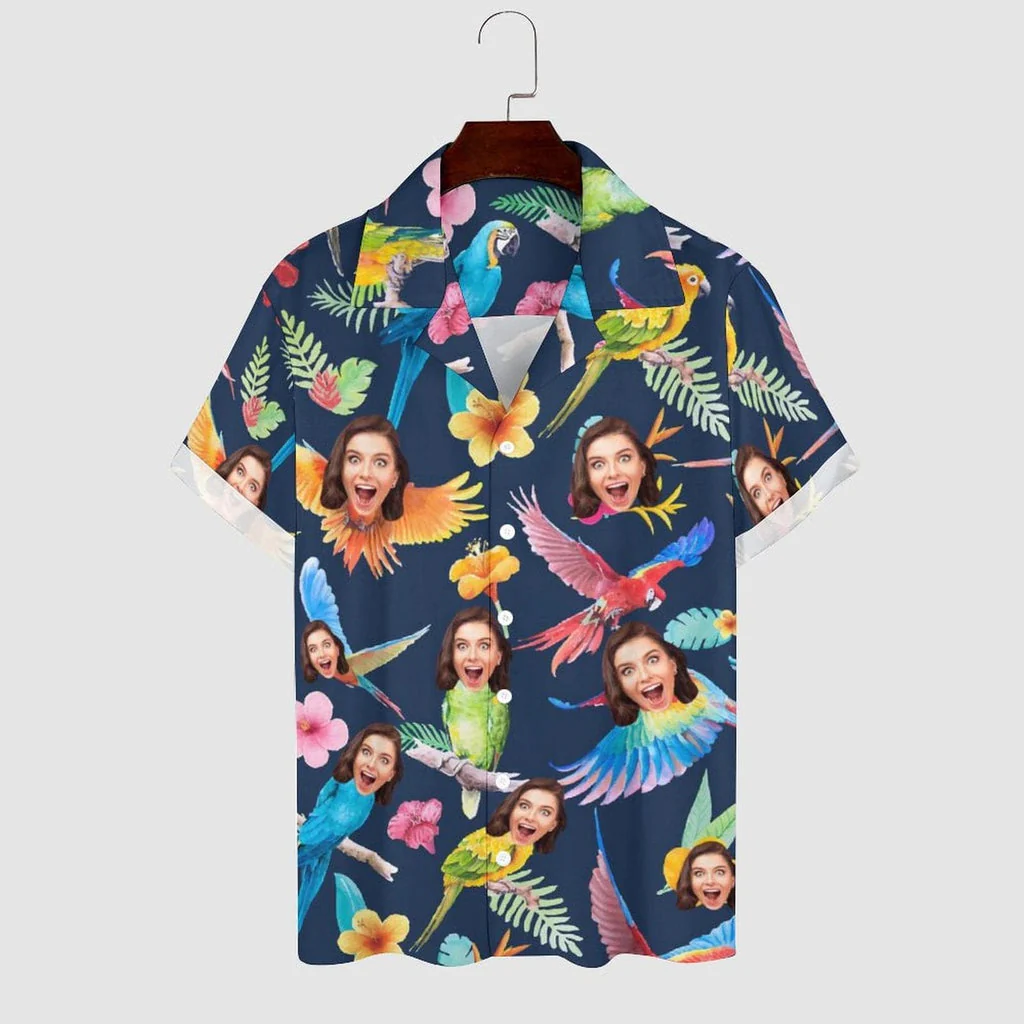 Personalized Cuban Collar Shirt With Face Bird Flower Create Your Own Trendy Hawaiian Shirt For Husband Or Boyfriend