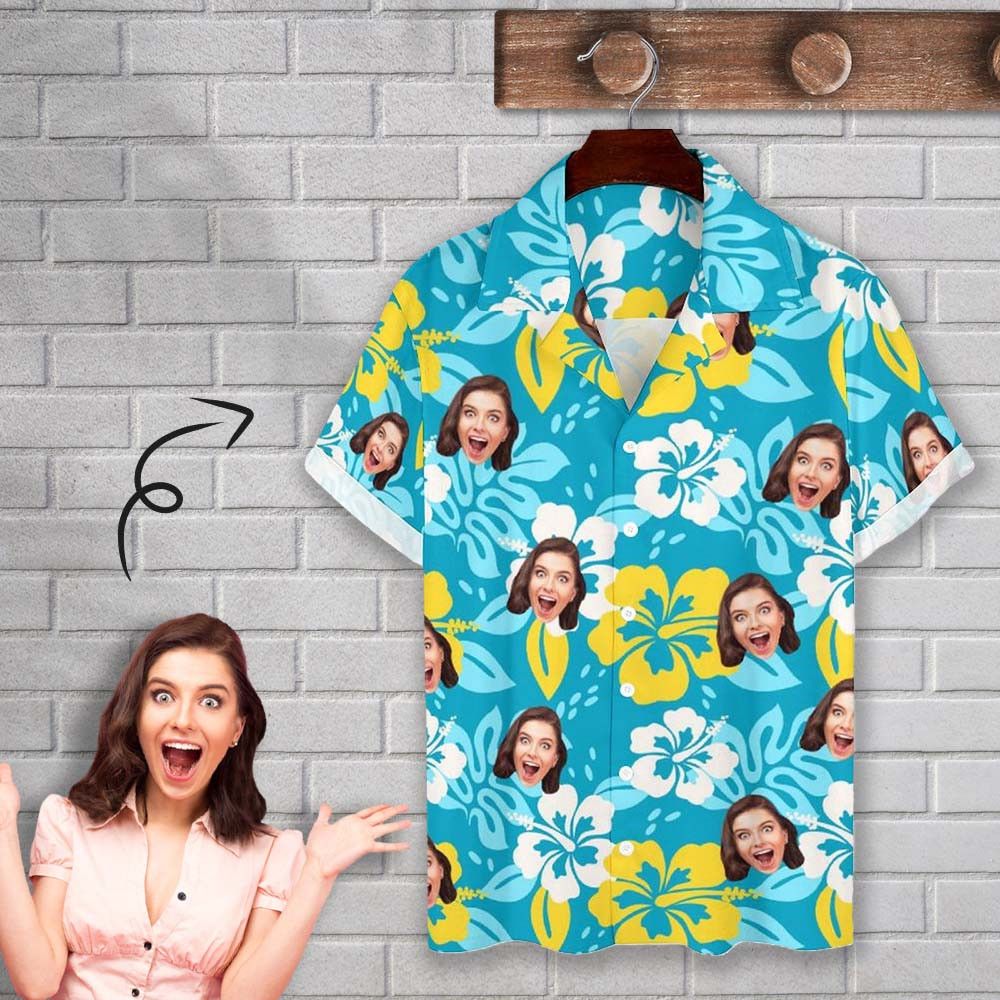 Personalized Cuban Collar Shirt With Face Flowers Create Your Own Trendy Hawaiian Shirt For Husband Or Boyfriend
