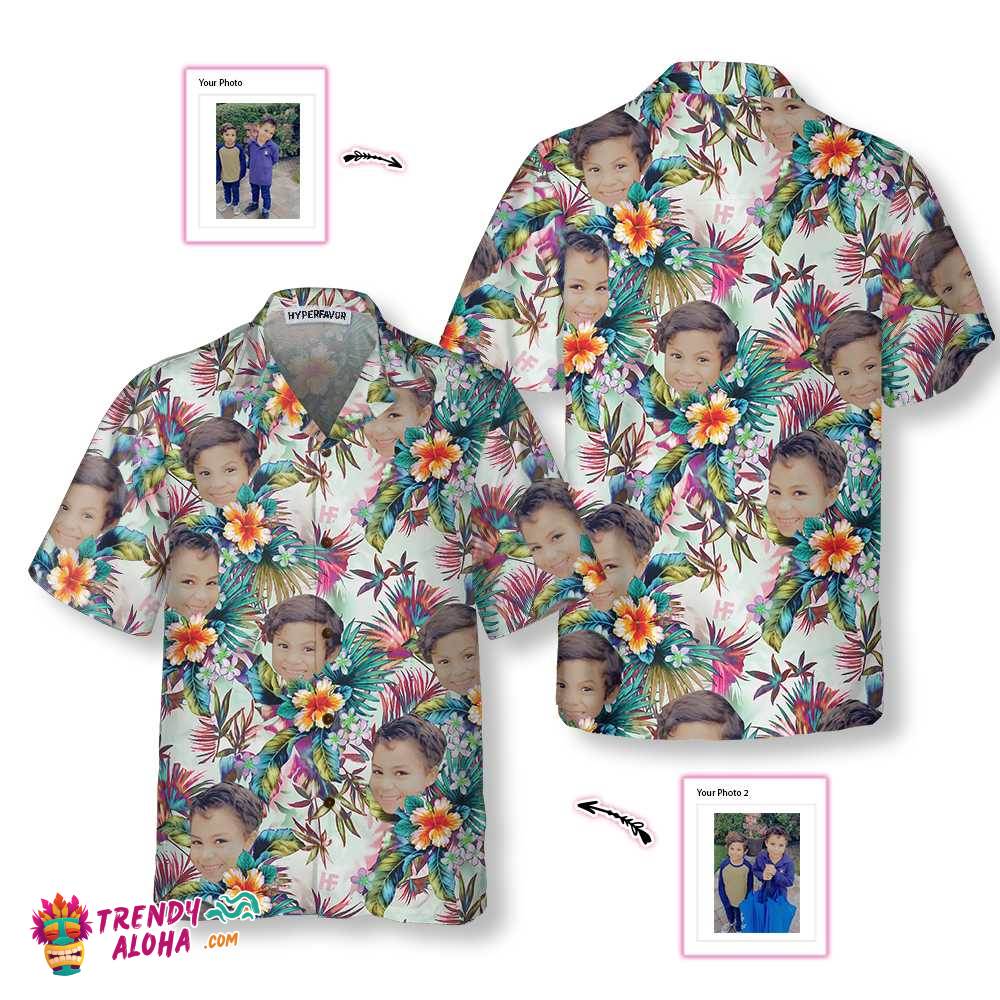 Personalized Custom Face With Tropical Flowers Hawaiian Shirt