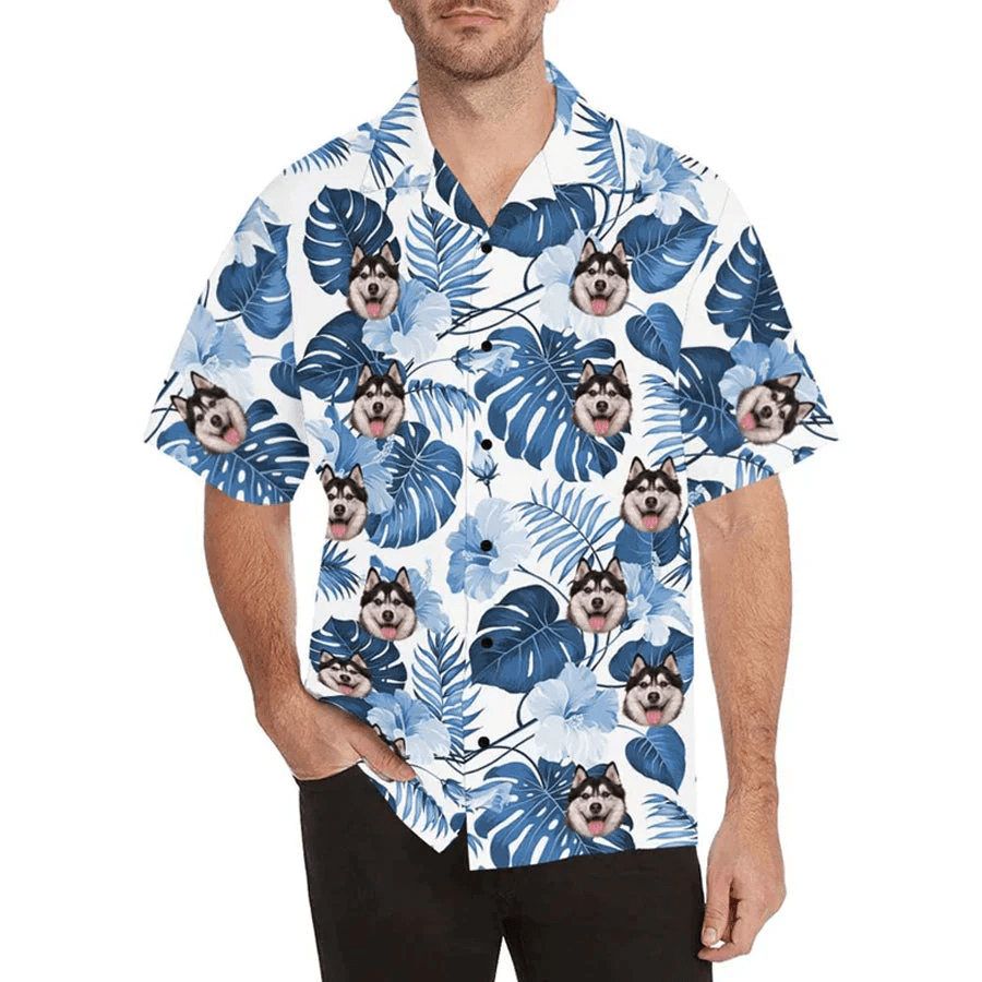 Personalized Dog Face Shirt, Personalized Trendy Hawaiian Shirt For Men, Floral Aloha Shirt Men