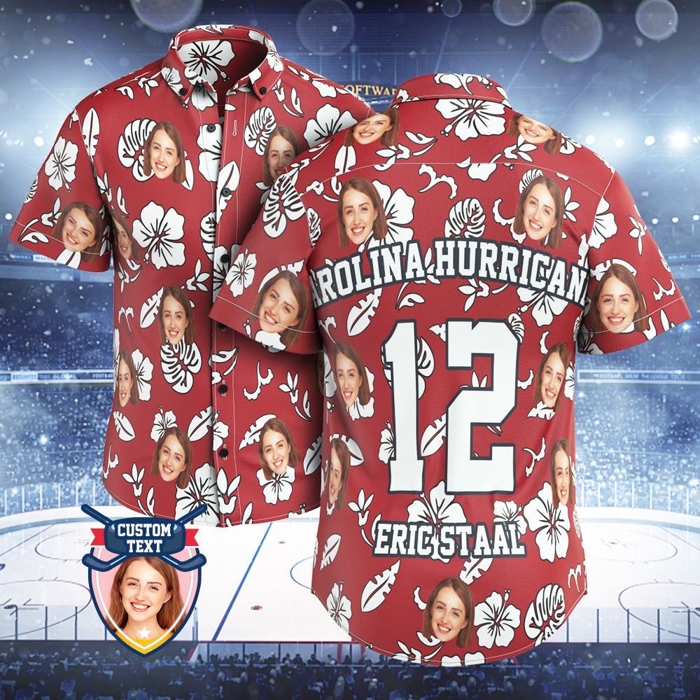 Personalized Face And Text Flower Red Pattern Trendy Hawaiian Shirt For Sport Fans, Custom Photo Sport Aloha Summer Shirt For Fans, Gift For Sport Lovers Personalized Face And Text Flower Red Pattern Trendy Hawaiian Shirt For Sport Fans, Custom Photo Sport Aloha Summer Shirt For Fans, Gift For Sport Lovers