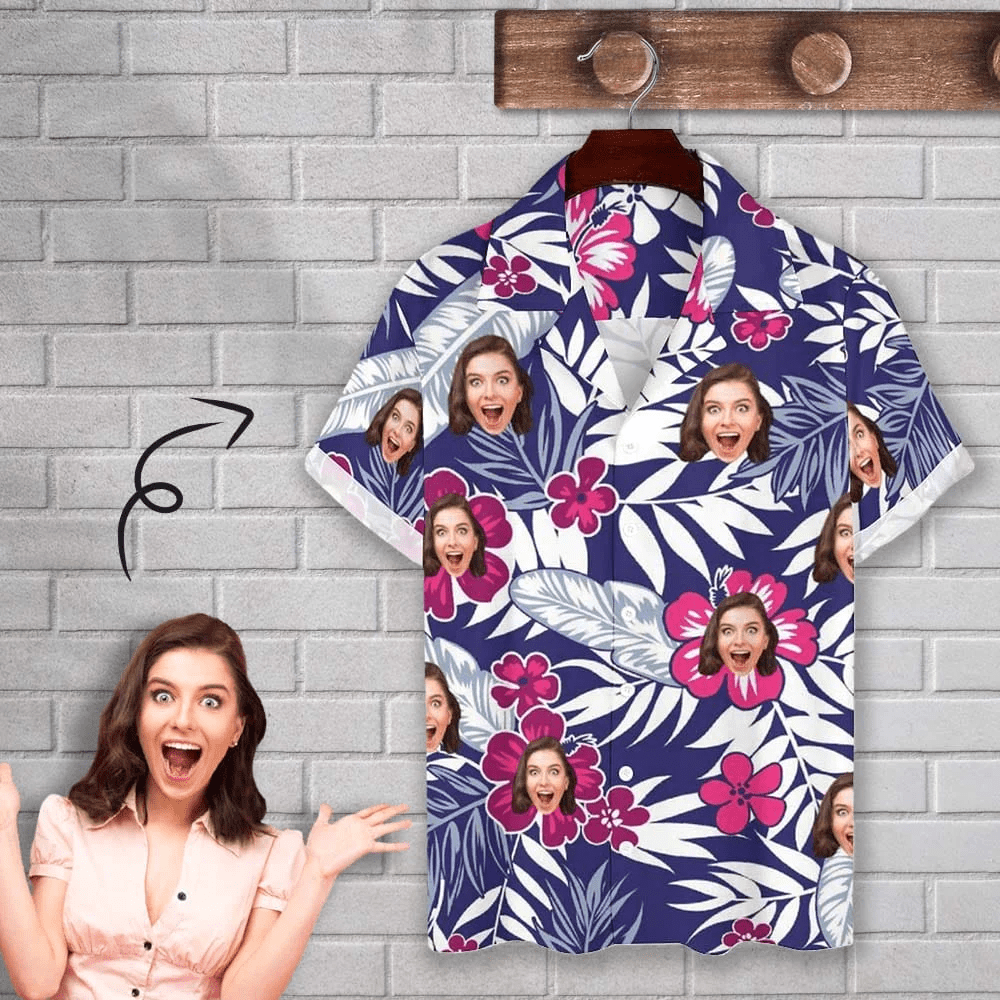 Personalized Face Flowers Leaves Create Your Own Trendy Hawaiian Shirt For Husband Or Boyfriend
