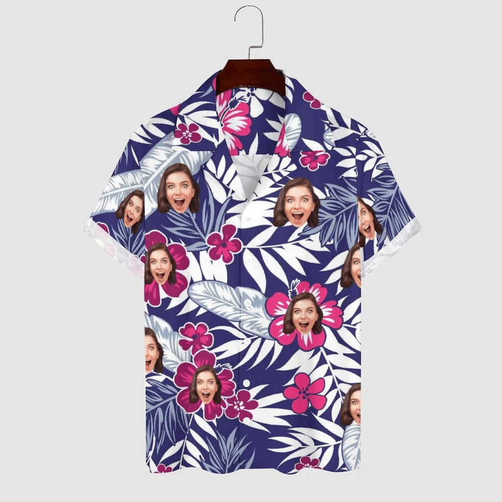 Personalized Face Flowers Leaves Create Your Own Trendy Hawaiian Shirt For Husband Or Boyfriend