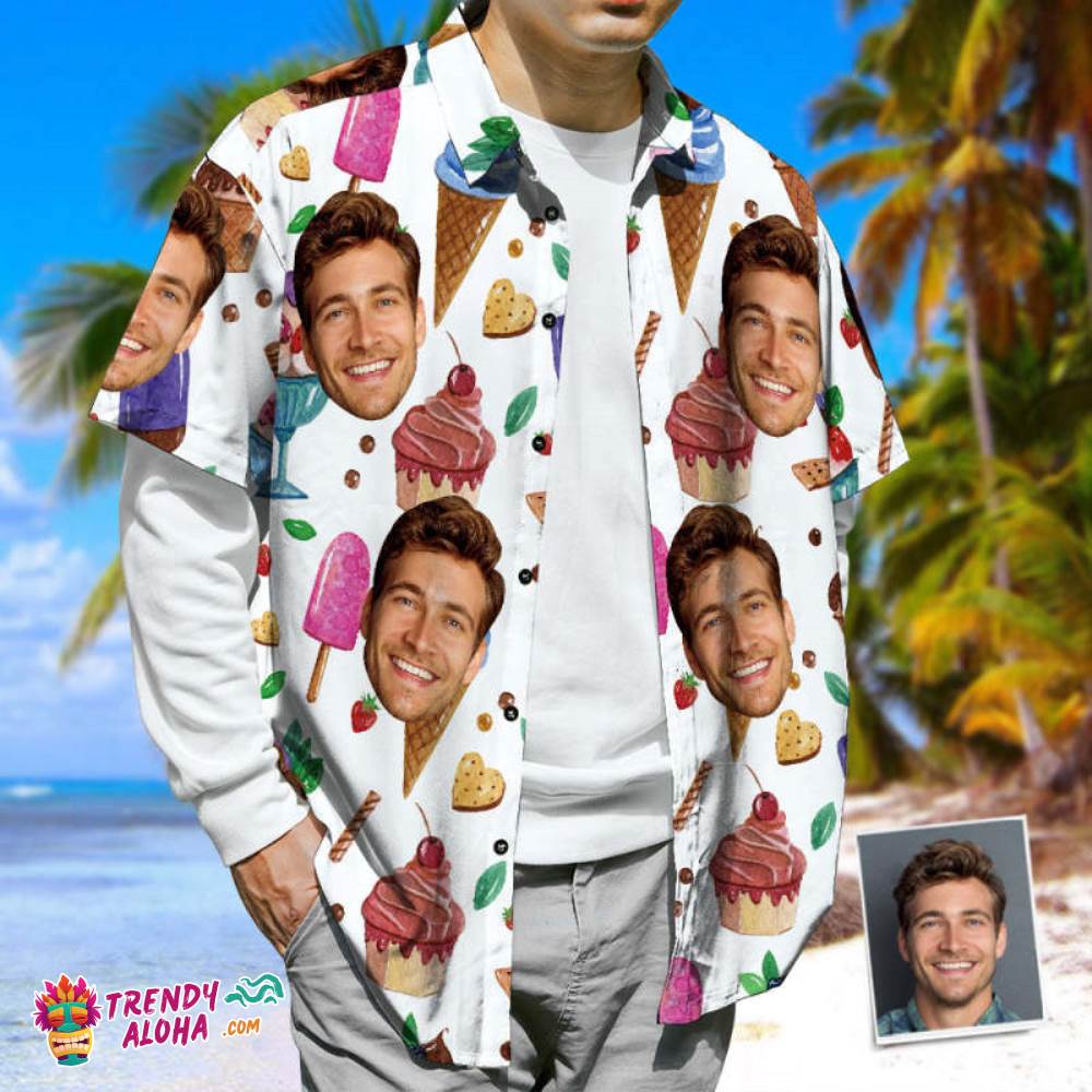 Personalized Face Trendy Aloha Hawaiian Shirt Cookie & Cute Sundae Summer Beach Shirt