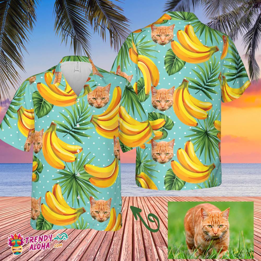 Personalized Face Tropical Leaves Pet Face On Hawaiian Shirt, Custom Funny Cat Dog, Party Summer Gifts Hawaiian Shirt
