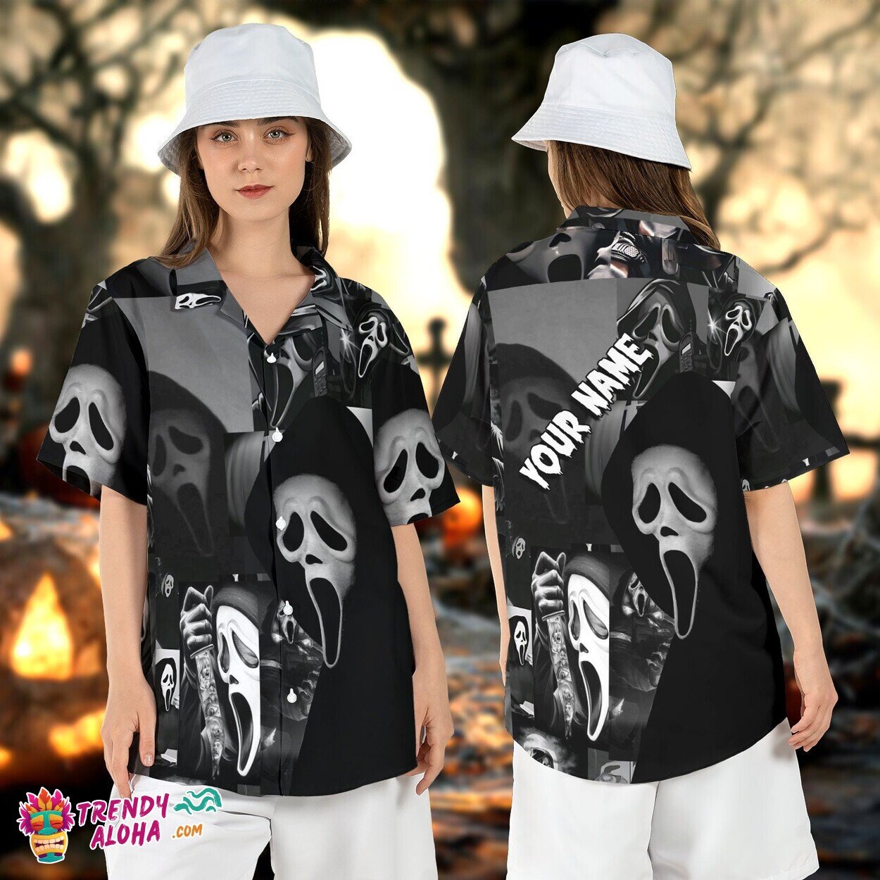 Personalized Ghostface Scream Movie Scary Halloween Aloha Top