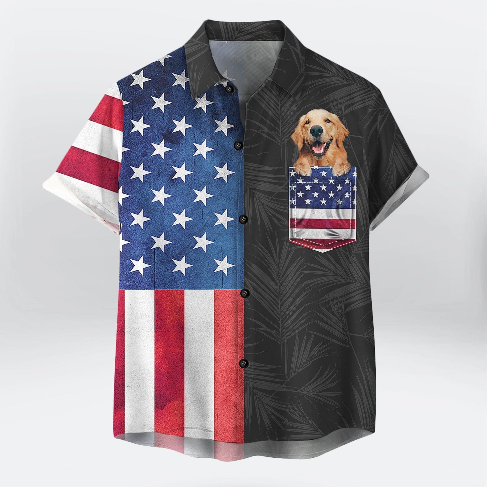 Personalized Gift For Pet Lovers American Tropical Summer Background Red & Blue Color Hawaiian Shirt With Pocket