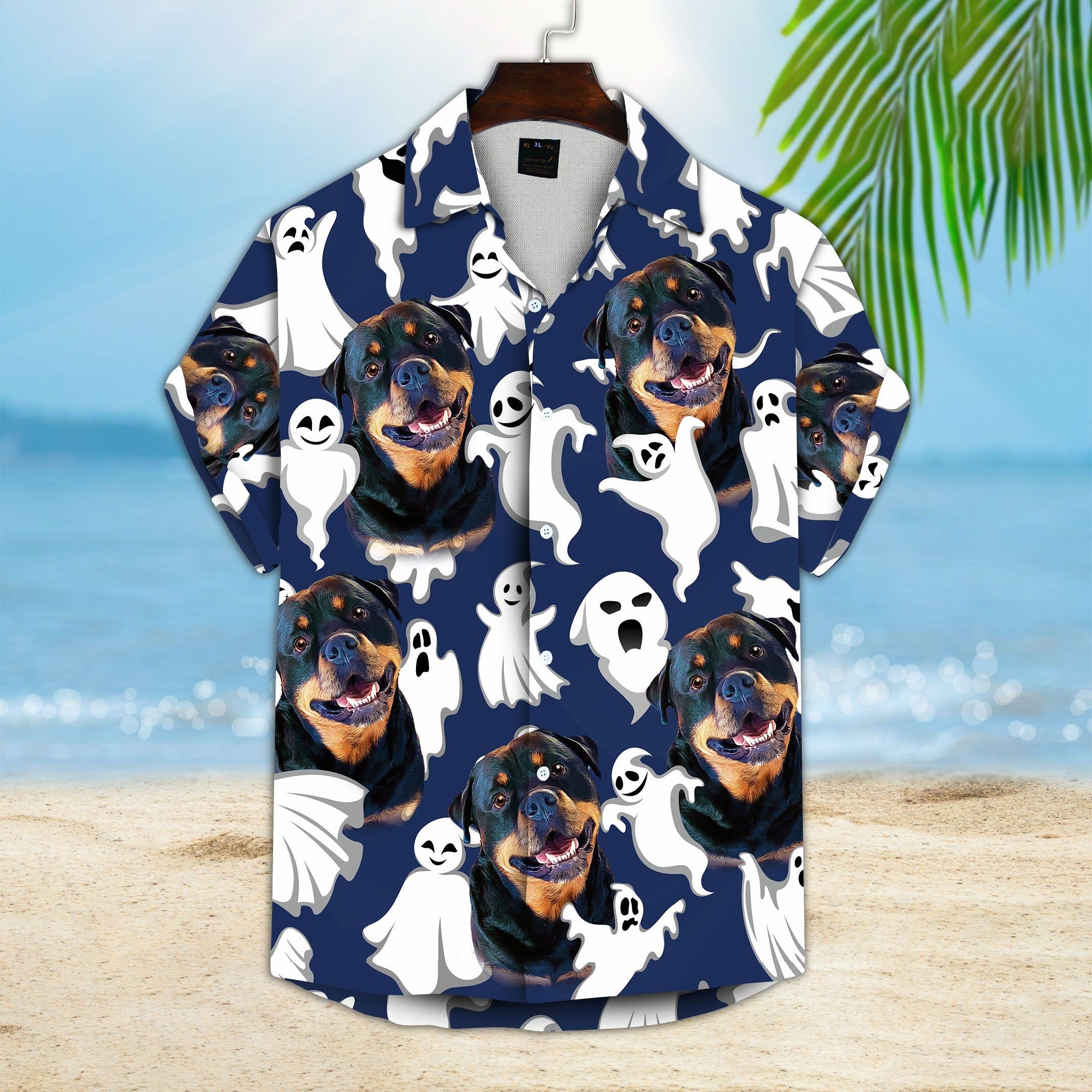 Personalized Gift For Pet Lovers Funny Ghost Pattern Navy Color Hawaiian Shirt