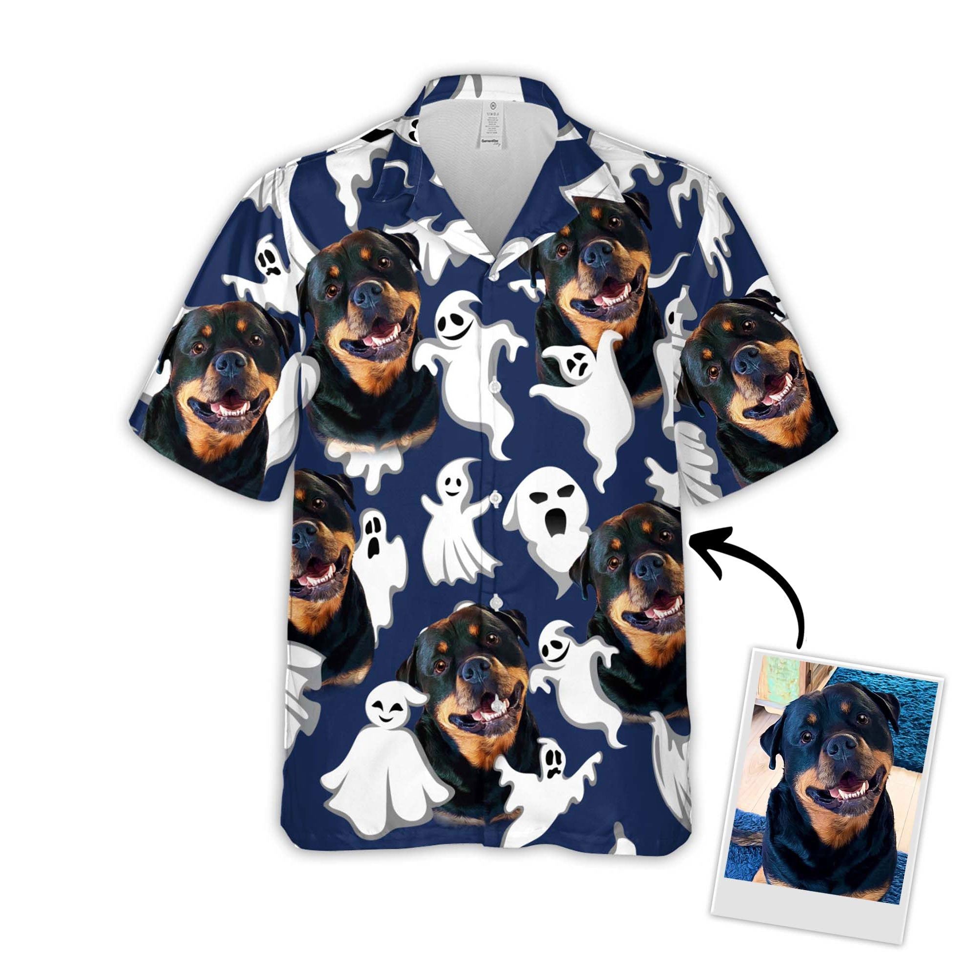 Personalized Gift For Pet Lovers Funny Ghost Pattern Navy Color Hawaiian Shirt Personalized Gift For Pet Lovers Funny Ghost Pattern Navy Color Hawaiian Shirt