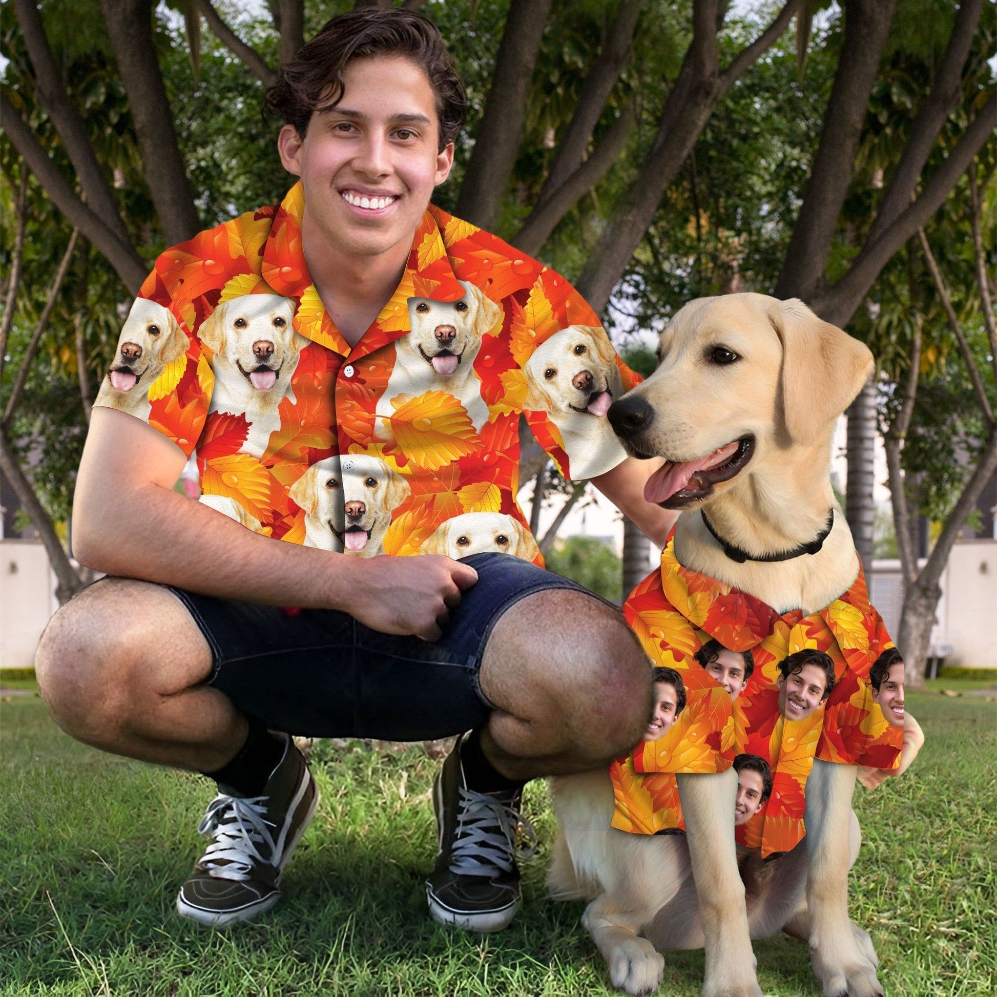 Personalized Gift For Pet Lovers Leaves Pattern Neon-Orange Color Hawaiian Shirt