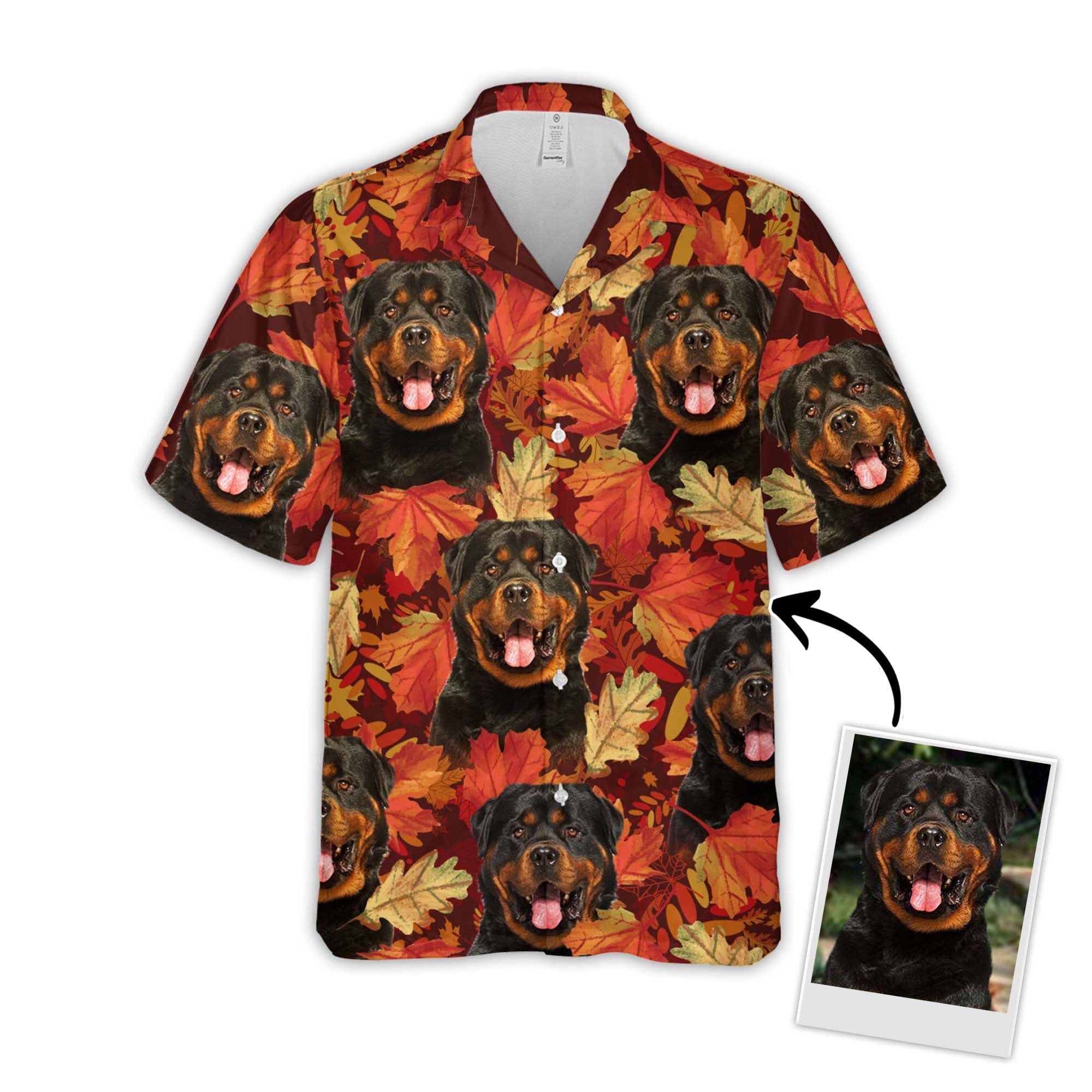 Personalized Gift For Pet Lovers Leaves Pattern Red Color Hawaiian Shirt