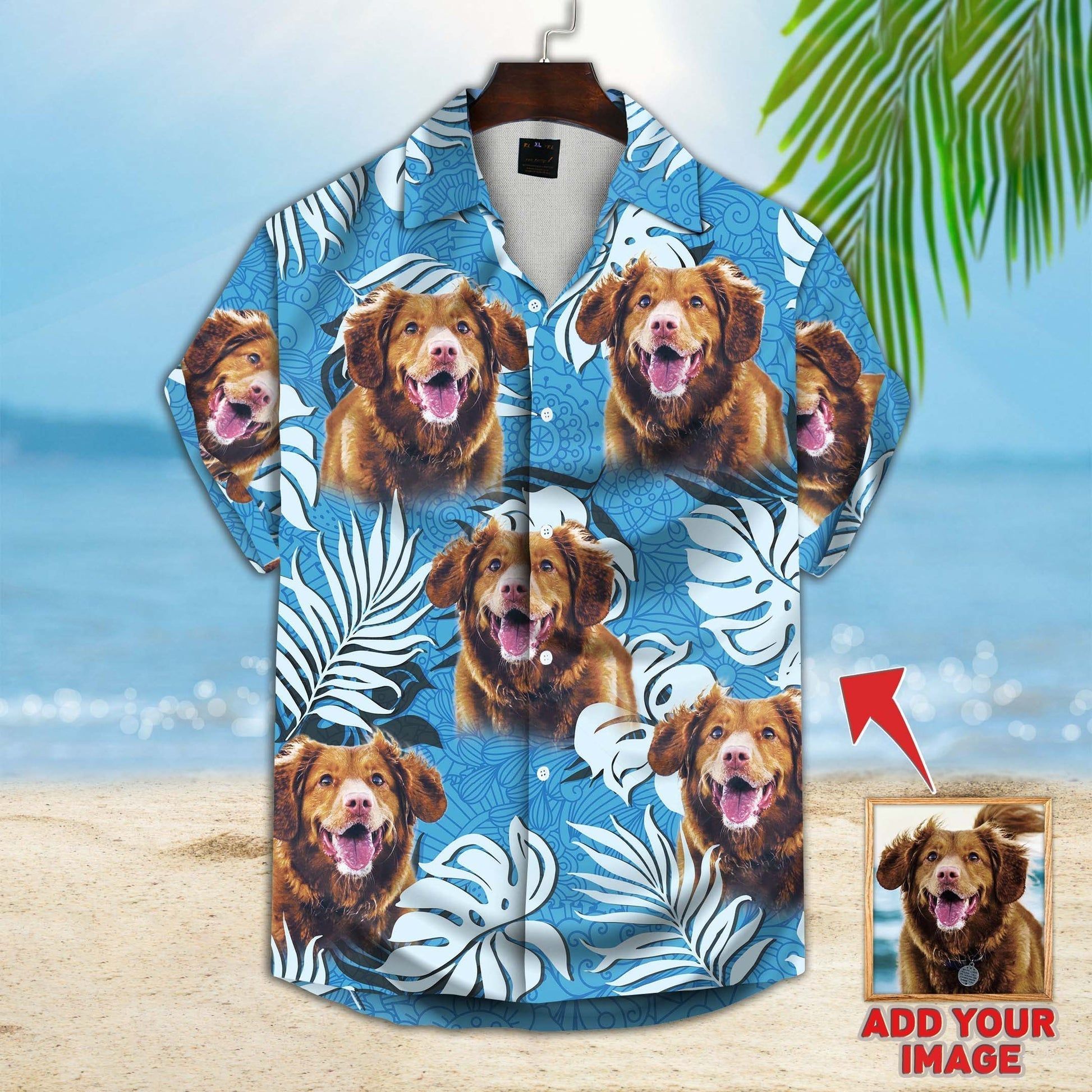 Personalized Gift For Pet Lovers Leaves Pattern Sea Blue Color Hawaiian Shirt