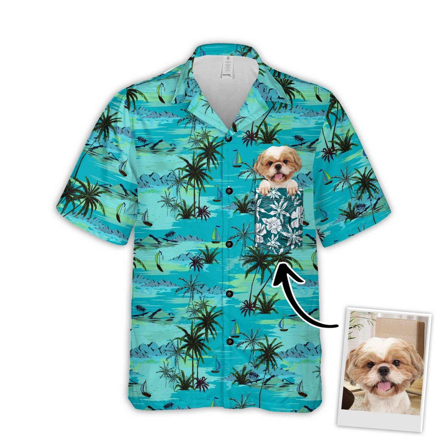 Personalized Gift For Pet Lovers Palm Tree, Beach & Ocean Pattern Turquoise Color Hawaiian Shirt Personalized Gift For Pet Lovers Palm Tree, Beach & Ocean Pattern Turquoise Color Hawaiian Shirt