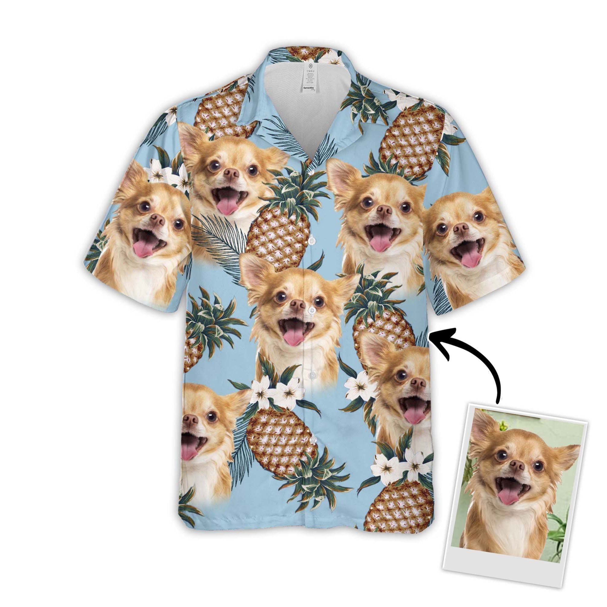 Personalized Gift For Pet Lovers Pineapple Pattern Light Blue Color Hawaiian Shirt