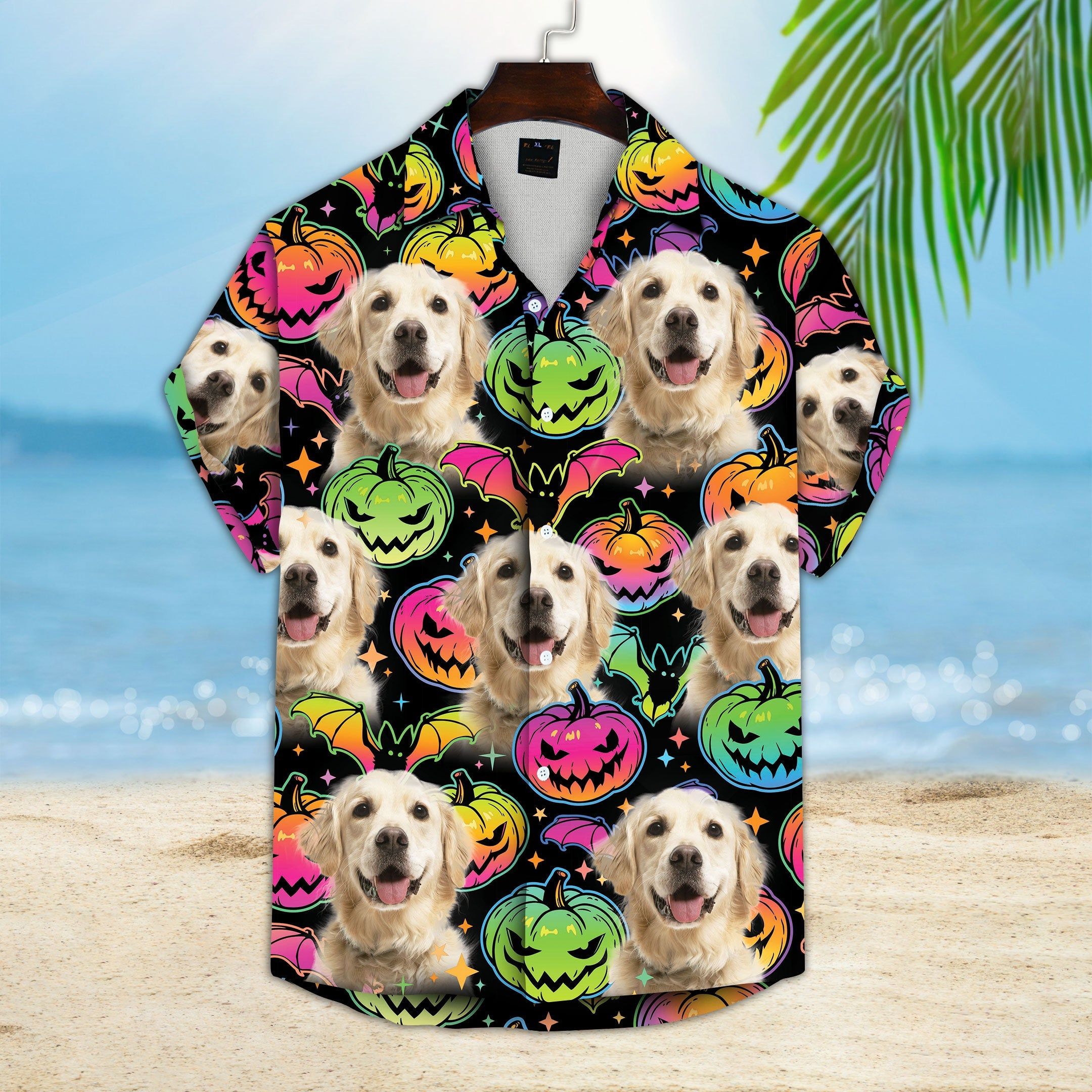 Personalized Gift For Pet Lovers Pumpkin & Bat Pattern Dark Color Hawaiian Shirt