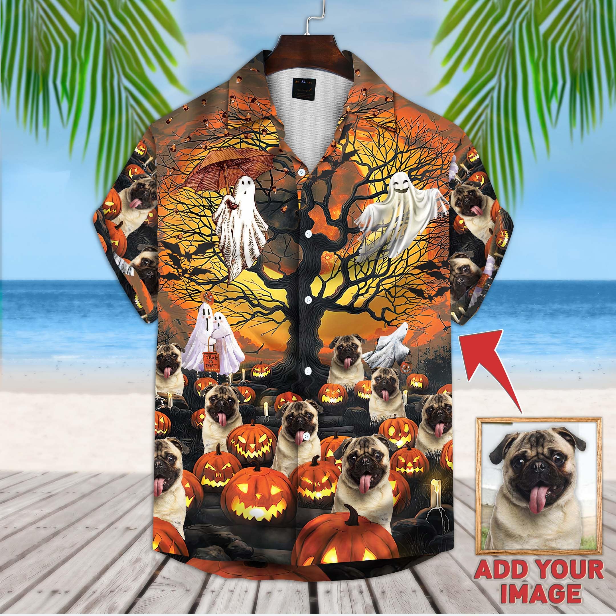 Personalized Gift For Pet Lovers Pumpkin & Ghost Pattern Orange Color Hawaiian Shirt