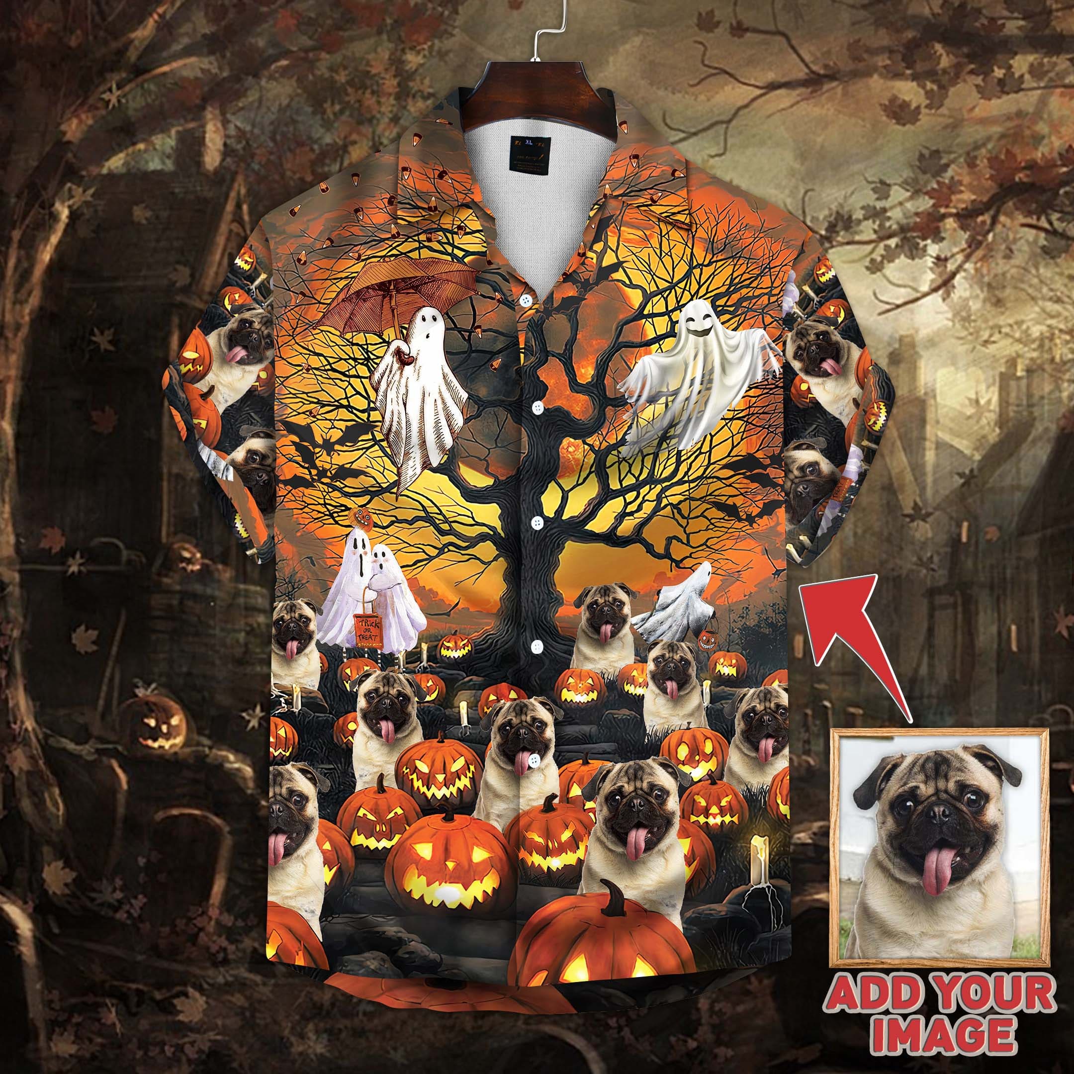Personalized Gift For Pet Lovers Pumpkin & Ghost Pattern Orange Color Hawaiian Shirt