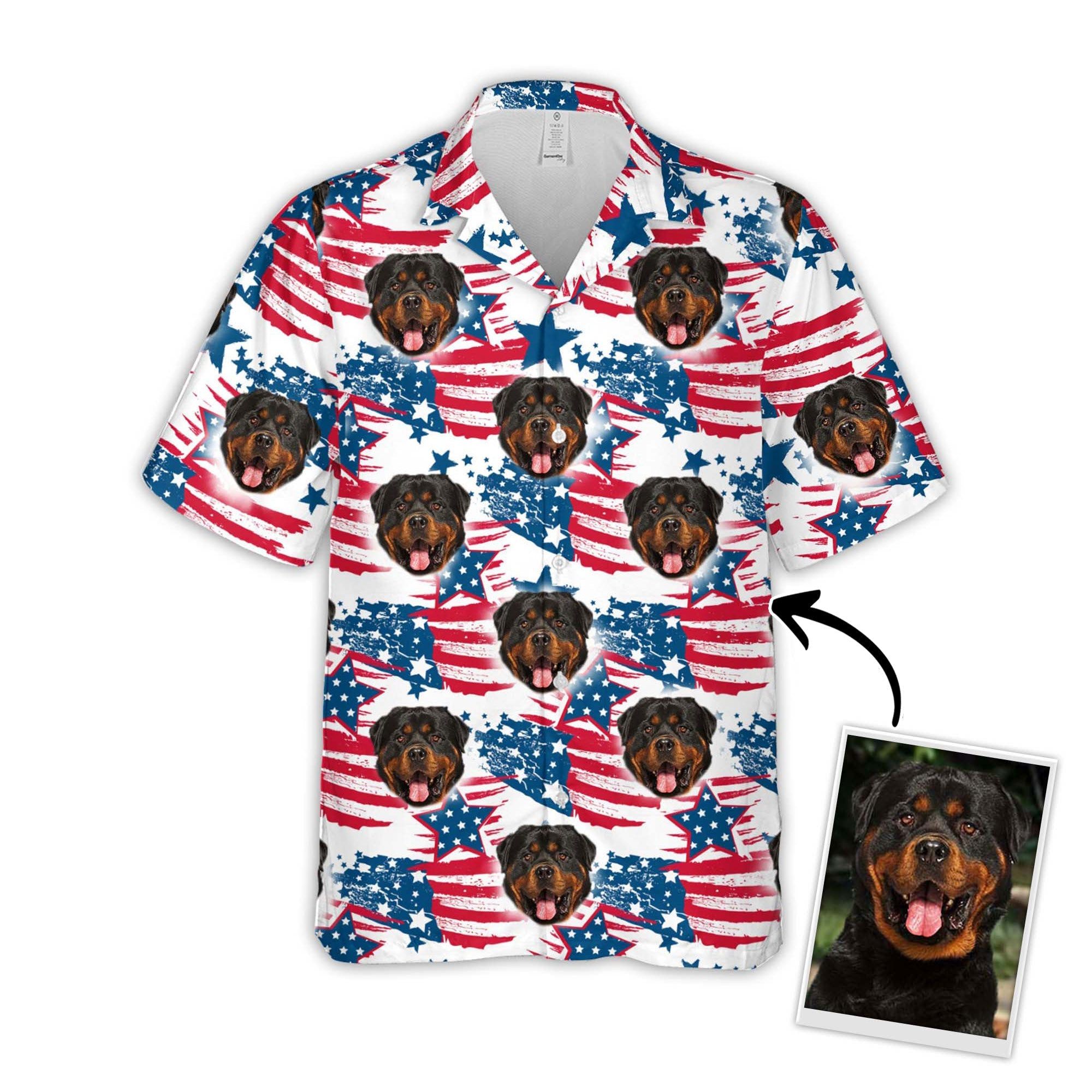 Personalized Gift For Pet Lovers Red & Blue Leaves Pattern Hawaiian Shirt