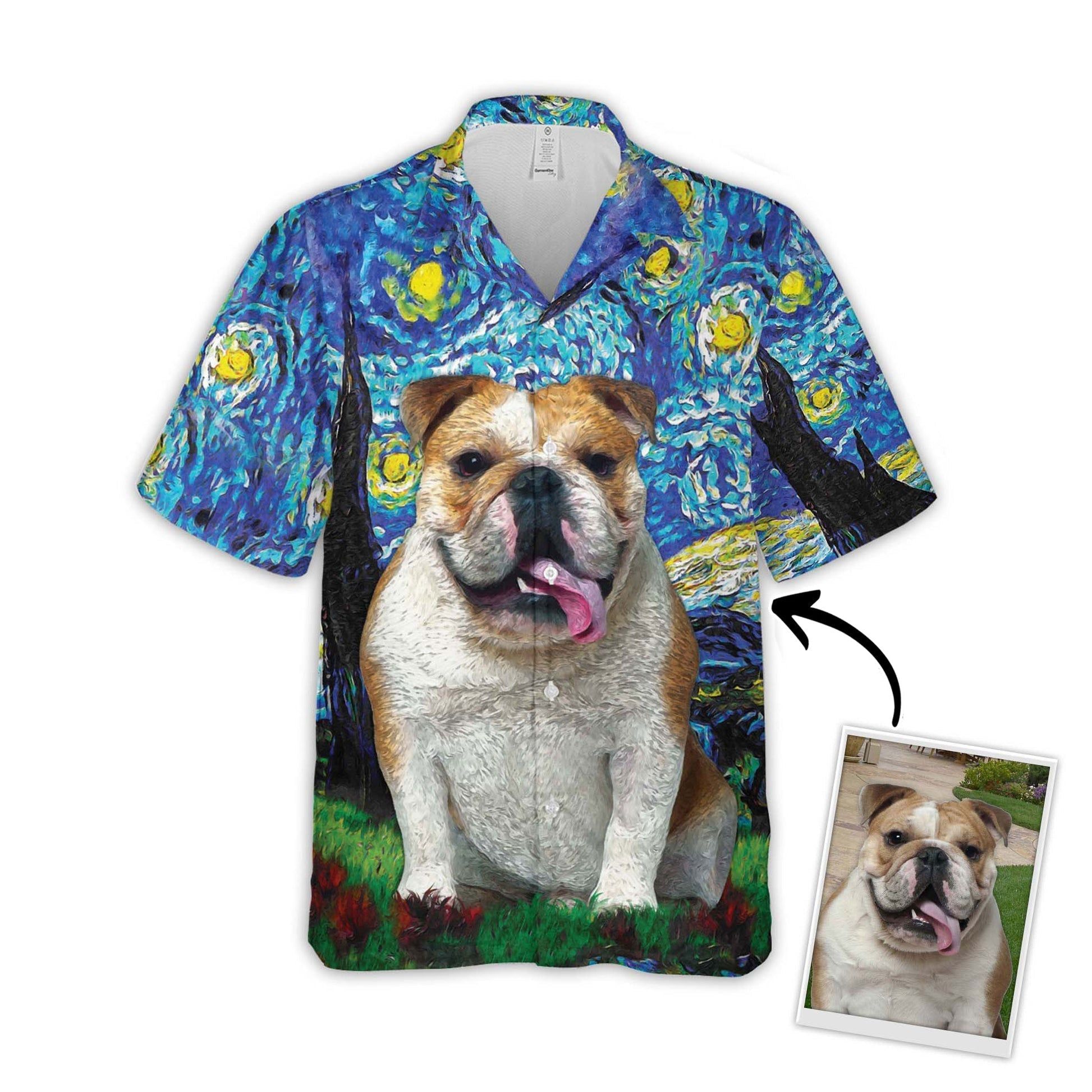 Personalized Gift For Pet Lovers Starry Night Pattern Blue Color Hawaiian Shirt Personalized Gift For Pet Lovers Starry Night Pattern Blue Color Hawaiian Shirt