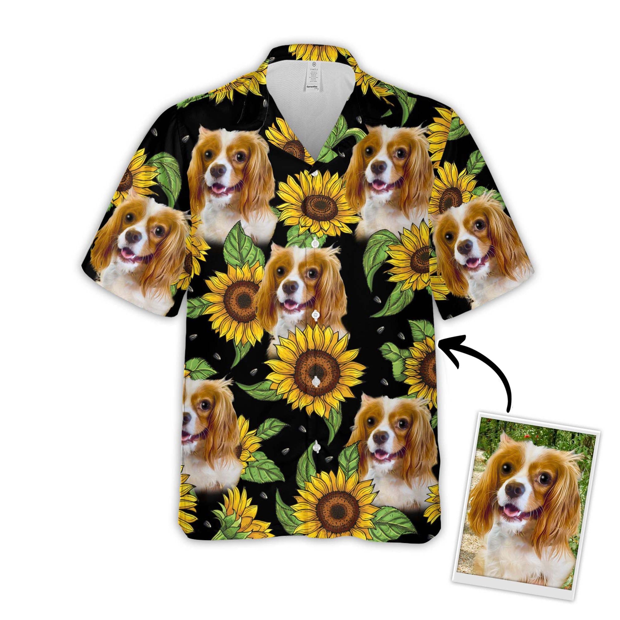 Personalized Gift For Pet Lovers Sunflower & Leaves Pattern Hawaiian Shirt