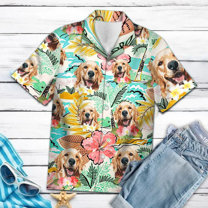 Personalized Golden Retriever Best Dog Dad Ever Tropical Pattern Trendy Hawaiian Shirt For Golden Retriever Lover