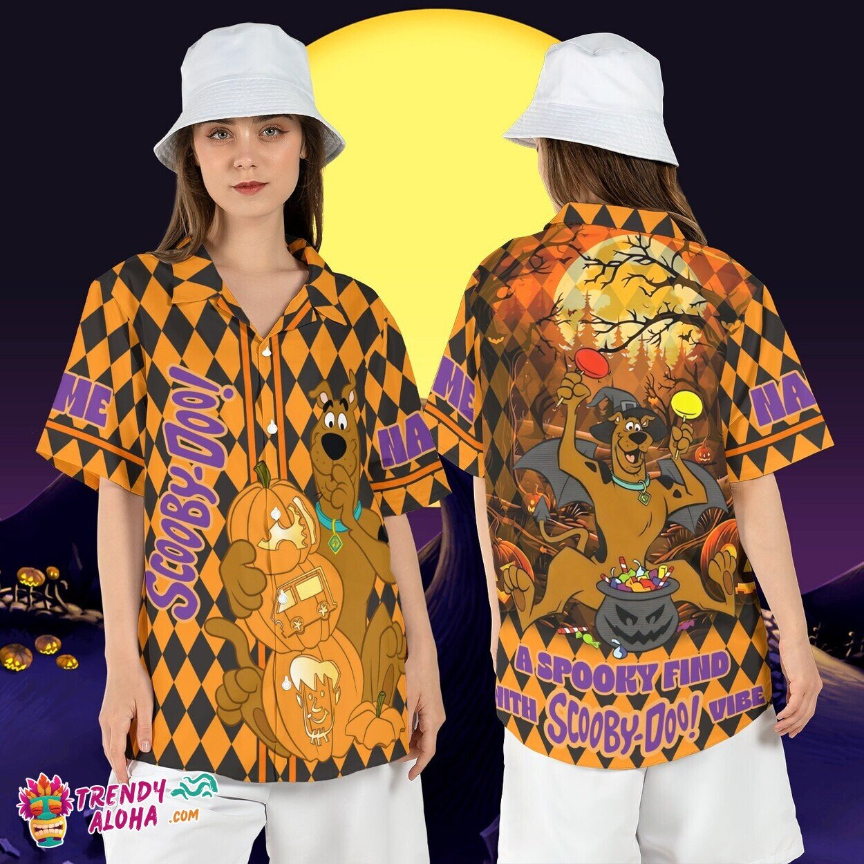 Personalized Halloween Scooby Doo Spooky Pumpkin Aloha Shirt