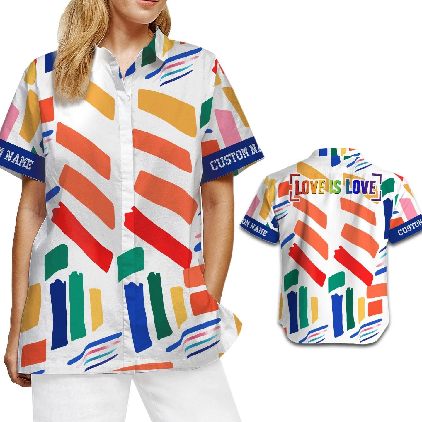 Personalized Hawaiian Shirt With Name, Love Is Love Rainbow, Lgbt Hawaiian Aloha Shirt