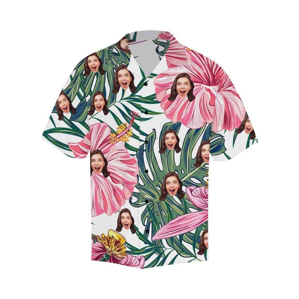 Personalized Hawaiian Shirts With Face Leaves Pink Flowers Hawaiian Shirt Personalized Hawaiian Shirts With Face Leaves Pink Flowers Hawaiian Shirt