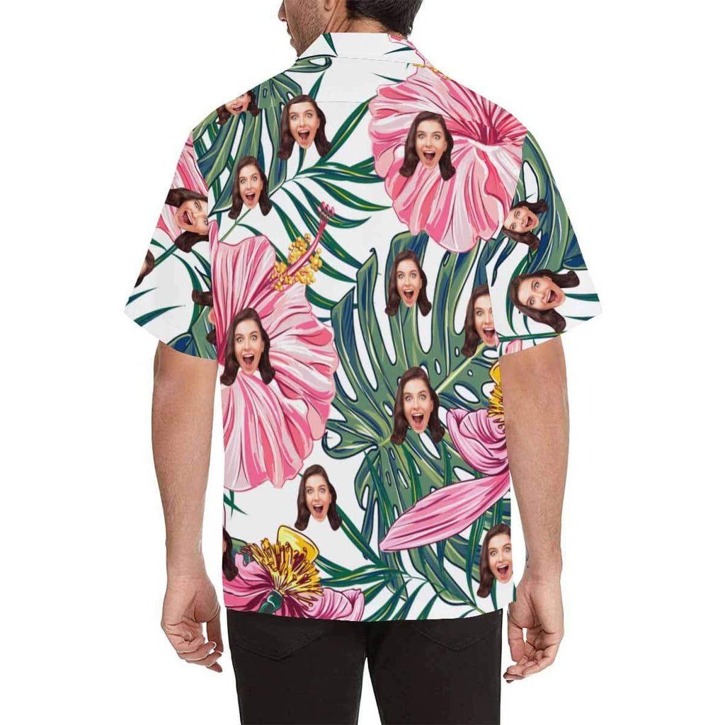 Personalized Hawaiian Shirts With Face Leaves Pink Flowers Hawaiian Shirt