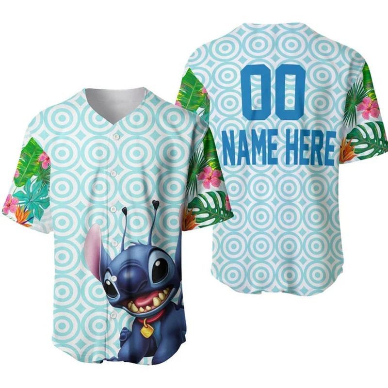 Personalized Hawaiian Stitch Flowery Pattern All Over Print Baseball Jersey Unisex Jersey Shirt