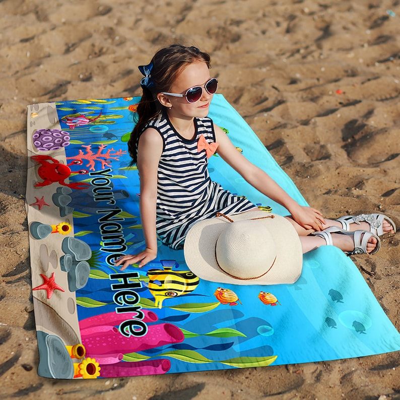 Personalized Kids Sea Life Turtle Jellyfish Coral Beach Towels Unique Gift