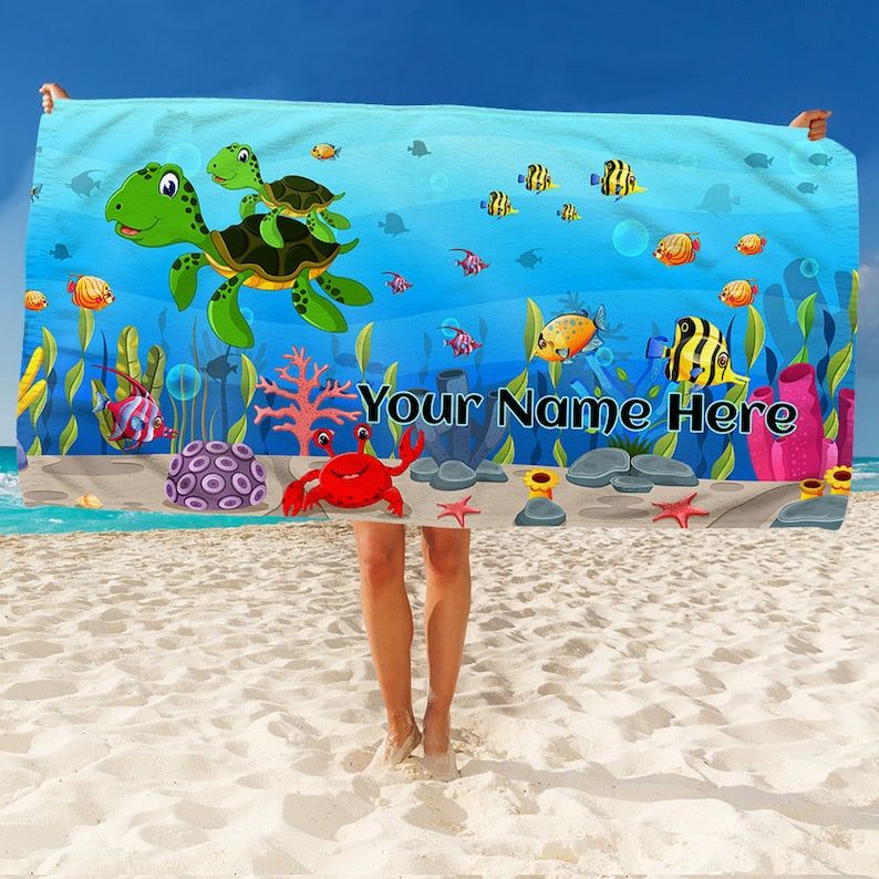 Personalized Kids Sea Life Turtle Jellyfish Coral Beach Towels Unique Gift