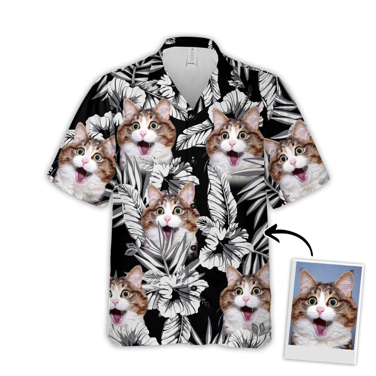 Personalized Kitty Lovers Gift Flowers Pattern Black Color Hawaiian Shirt